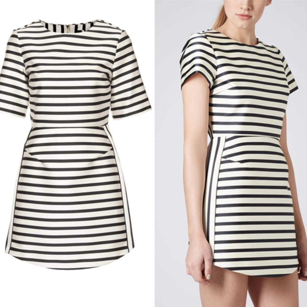 Topshop mini navy and white/cream striped dress